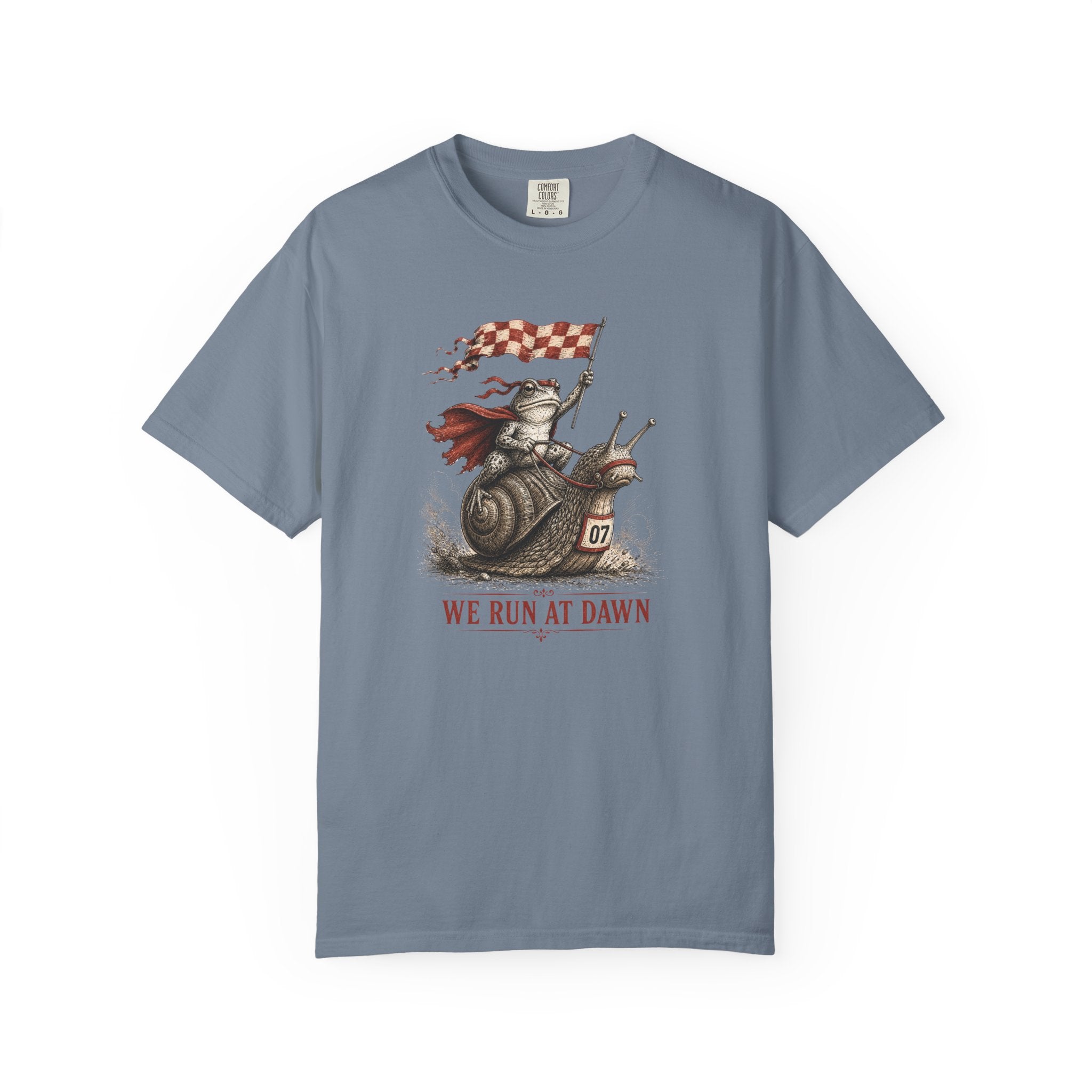 We Run At Dawn Checkered Flag T‑Shirt
