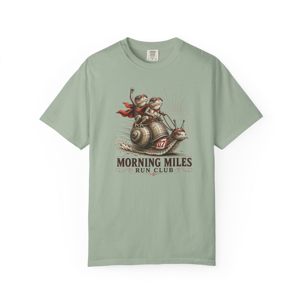 Morning MIles Frogs & Snail Run Club Flag T‑Shirt