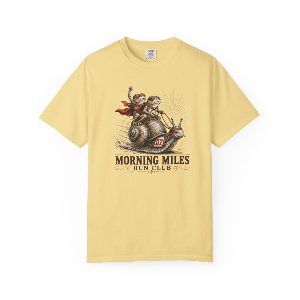 Morning MIles Frogs & Snail Run Club Flag T‑Shirt
