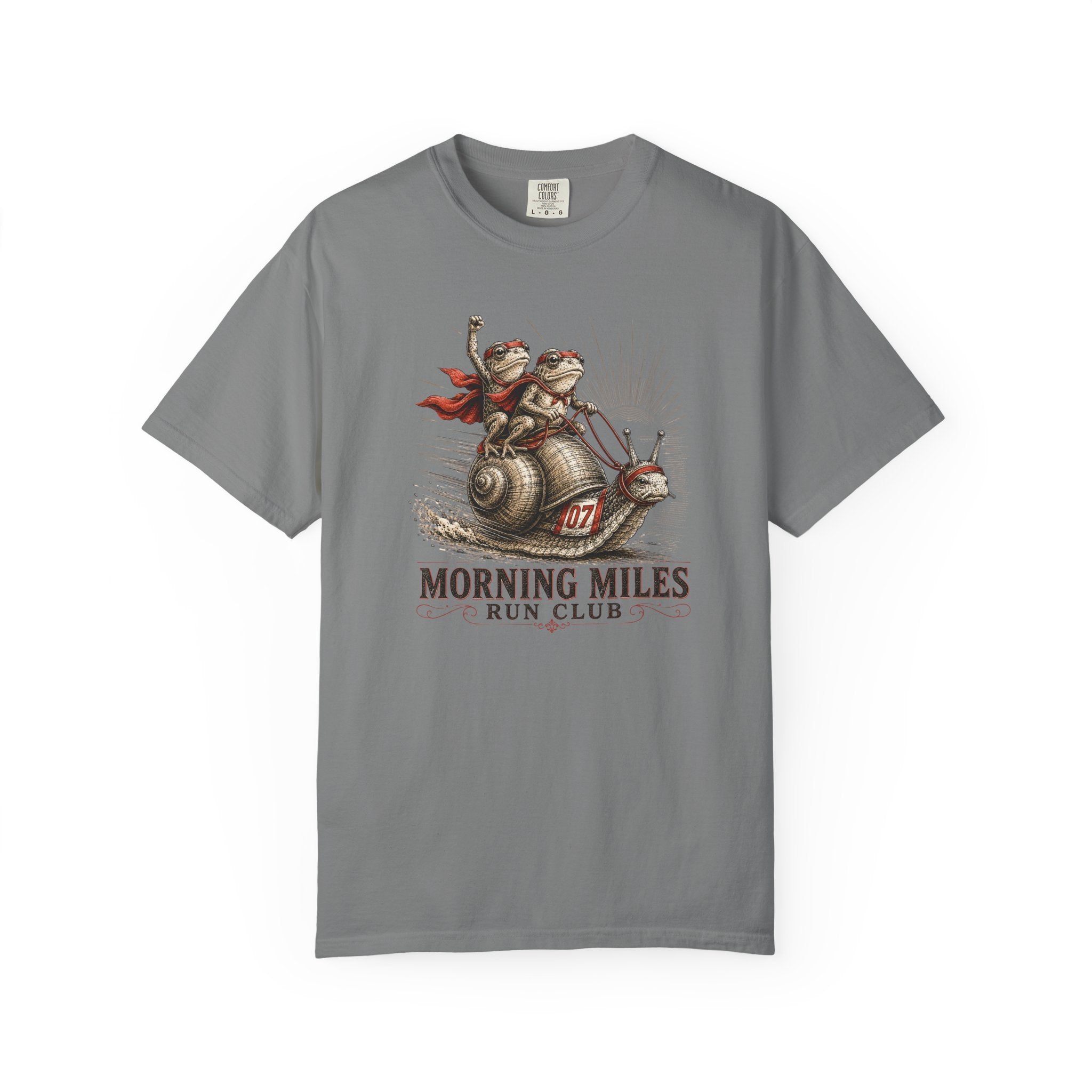 Morning MIles Frogs & Snail Run Club Flag T‑Shirt