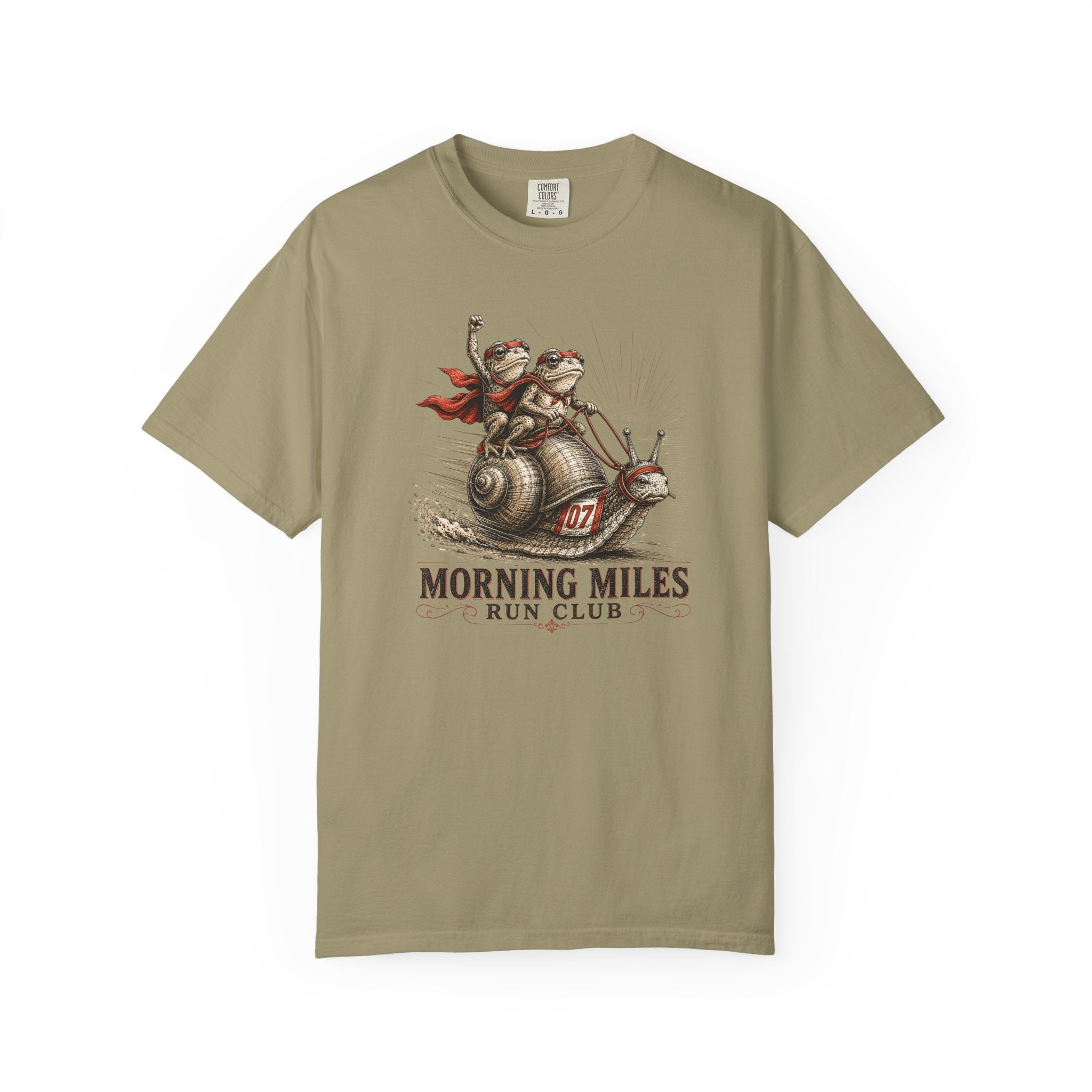 Morning MIles Frogs & Snail Run Club Flag T‑Shirt