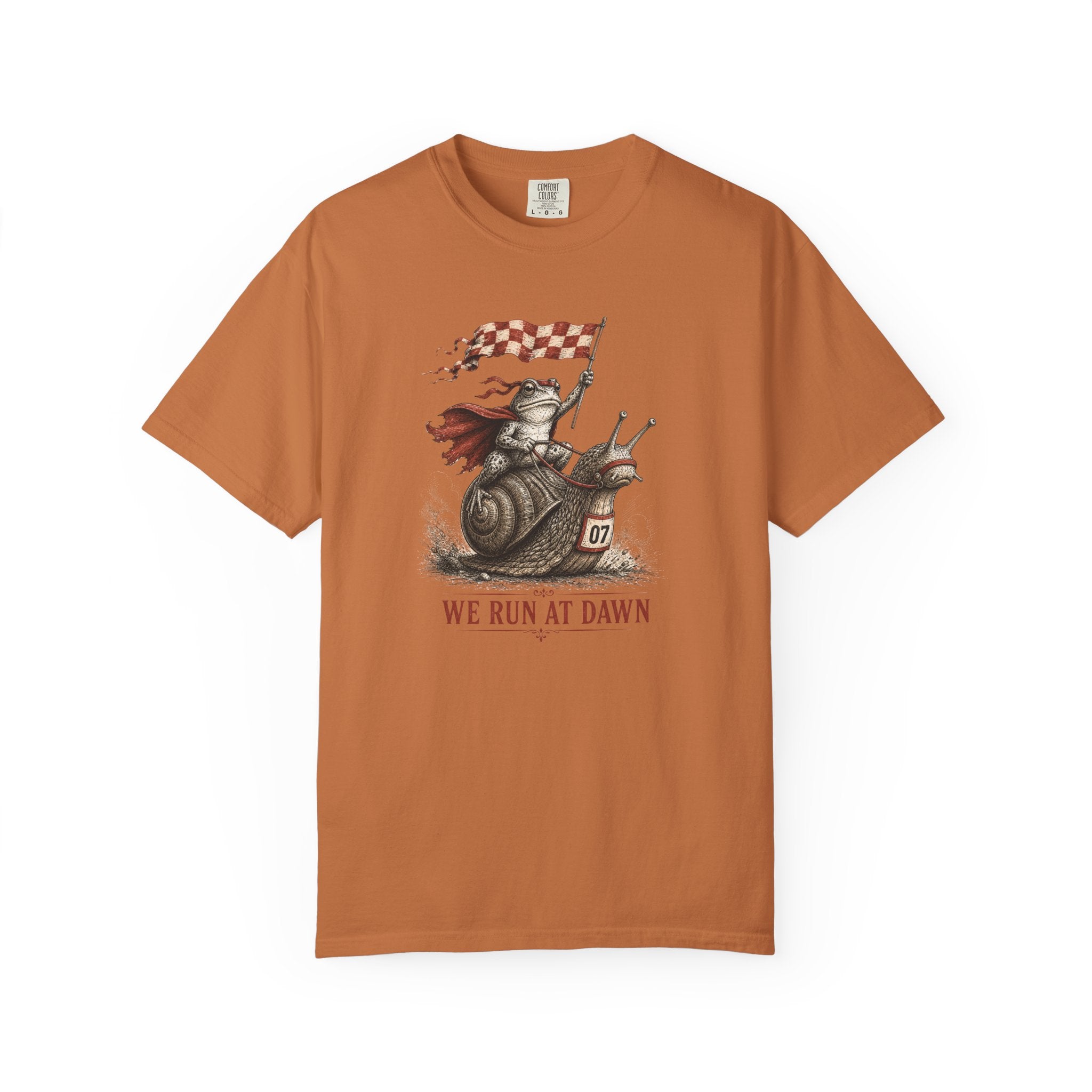 We Run At Dawn Checkered Flag T‑Shirt