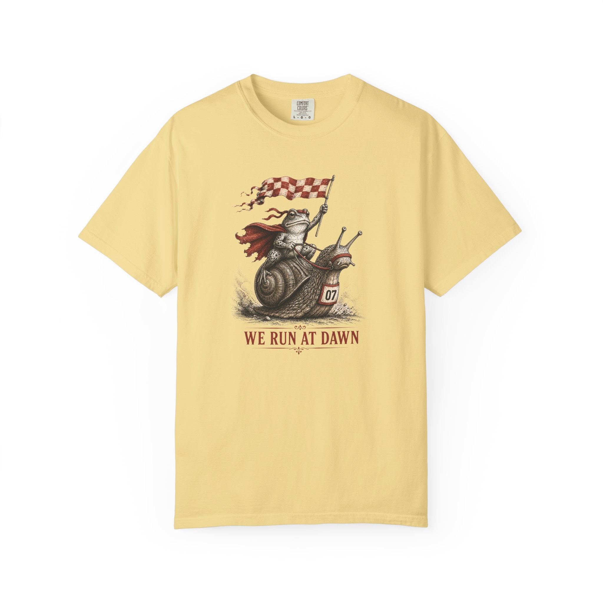 We Run At Dawn Checkered Flag T‑Shirt