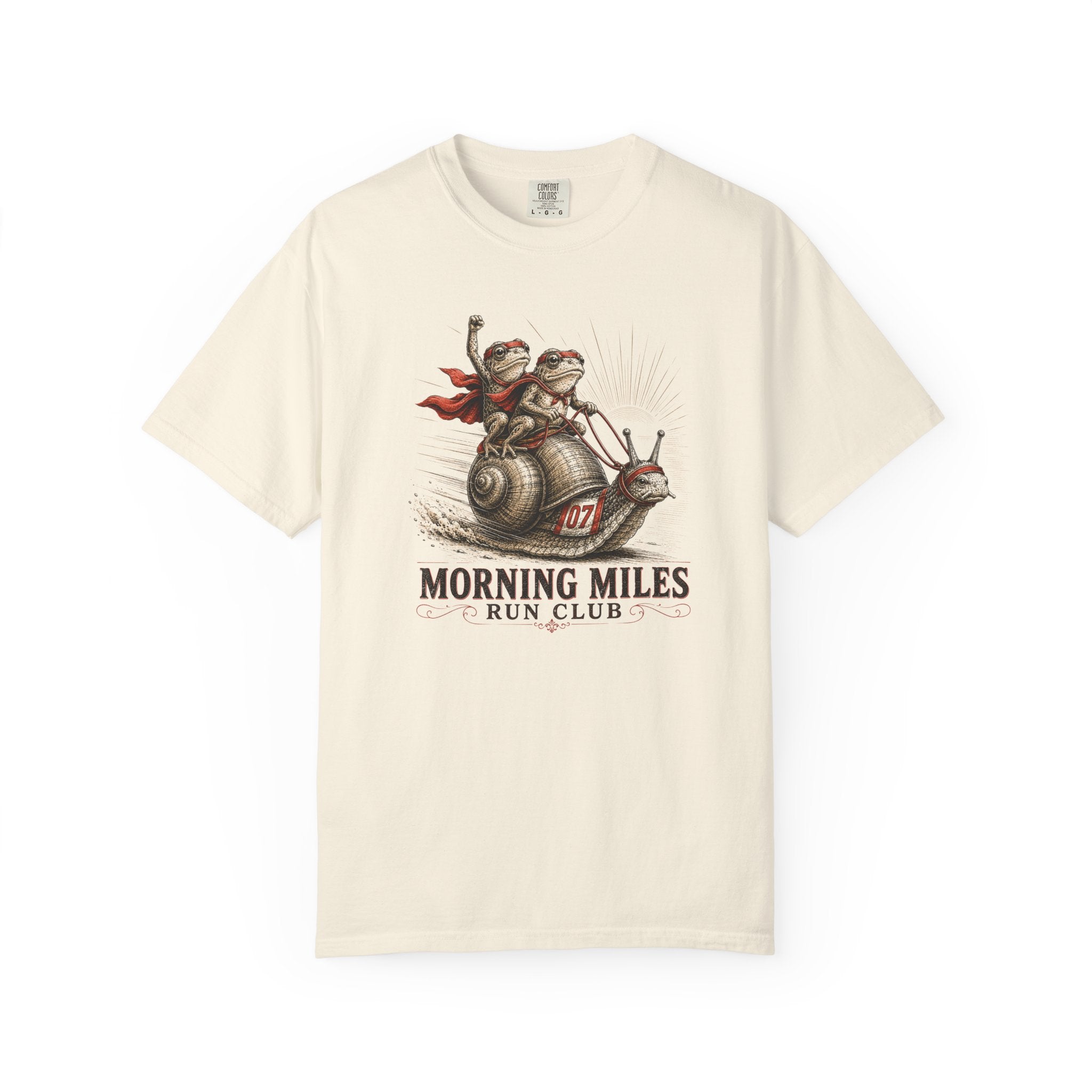 Morning MIles Frogs & Snail Run Club Flag T‑Shirt