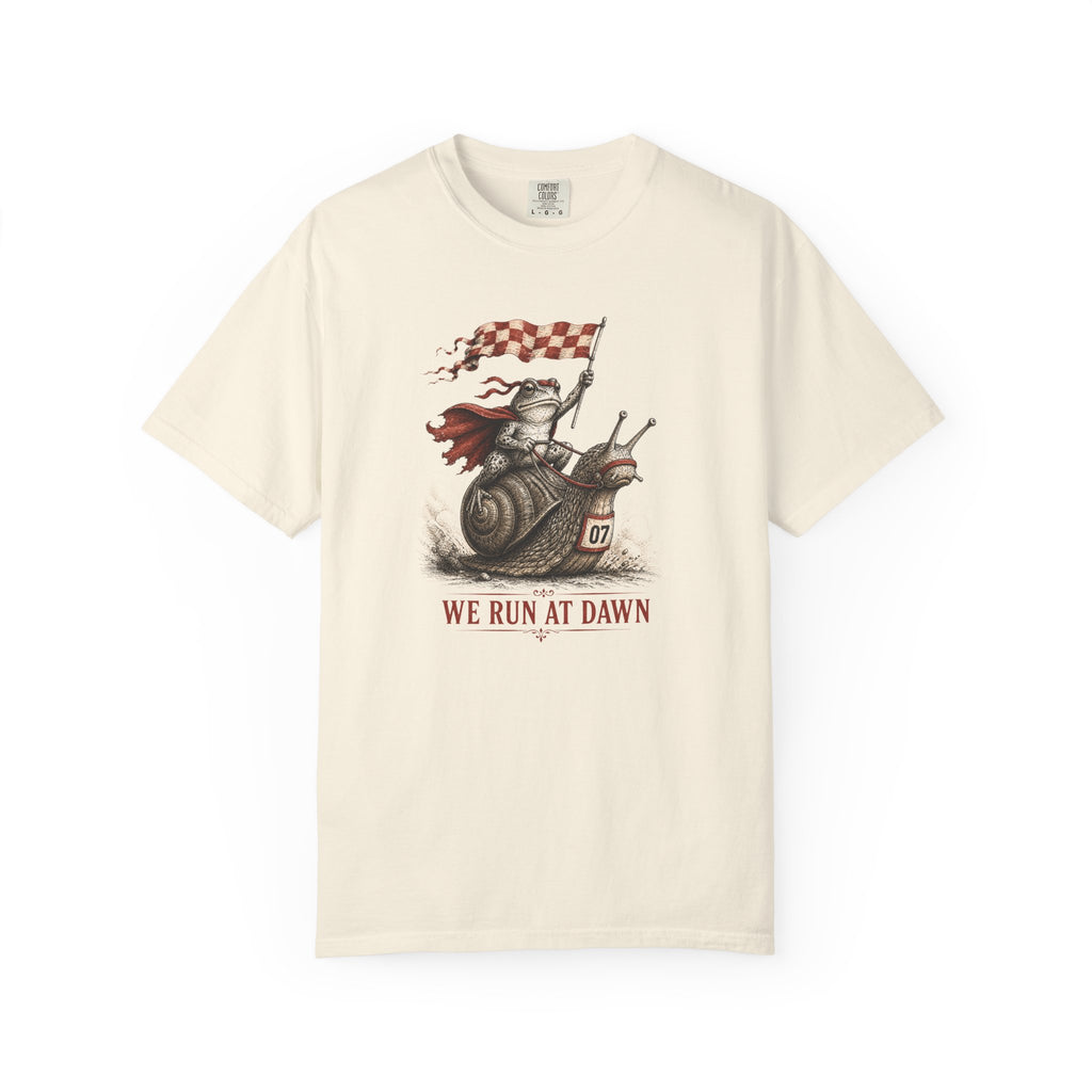 We Run At Dawn Checkered Flag T‑Shirt