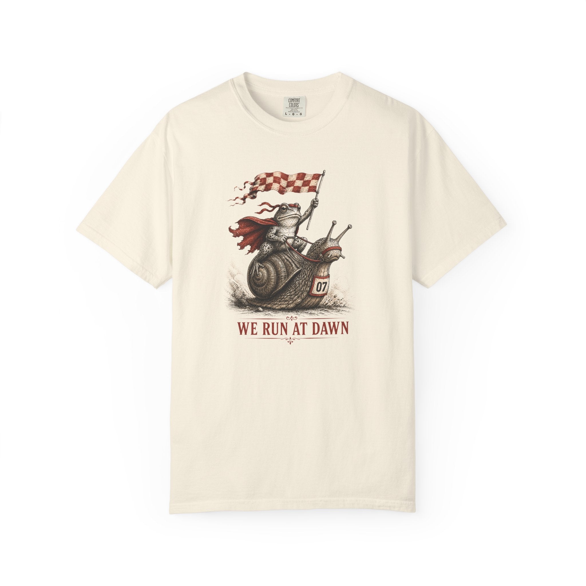 We Run At Dawn Checkered Flag T‑Shirt