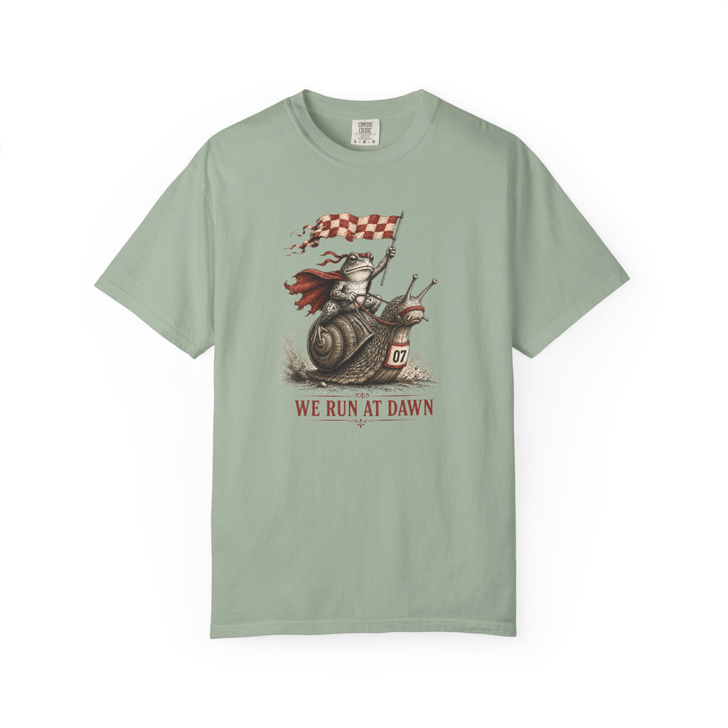 We Run At Dawn Checkered Flag T‑Shirt