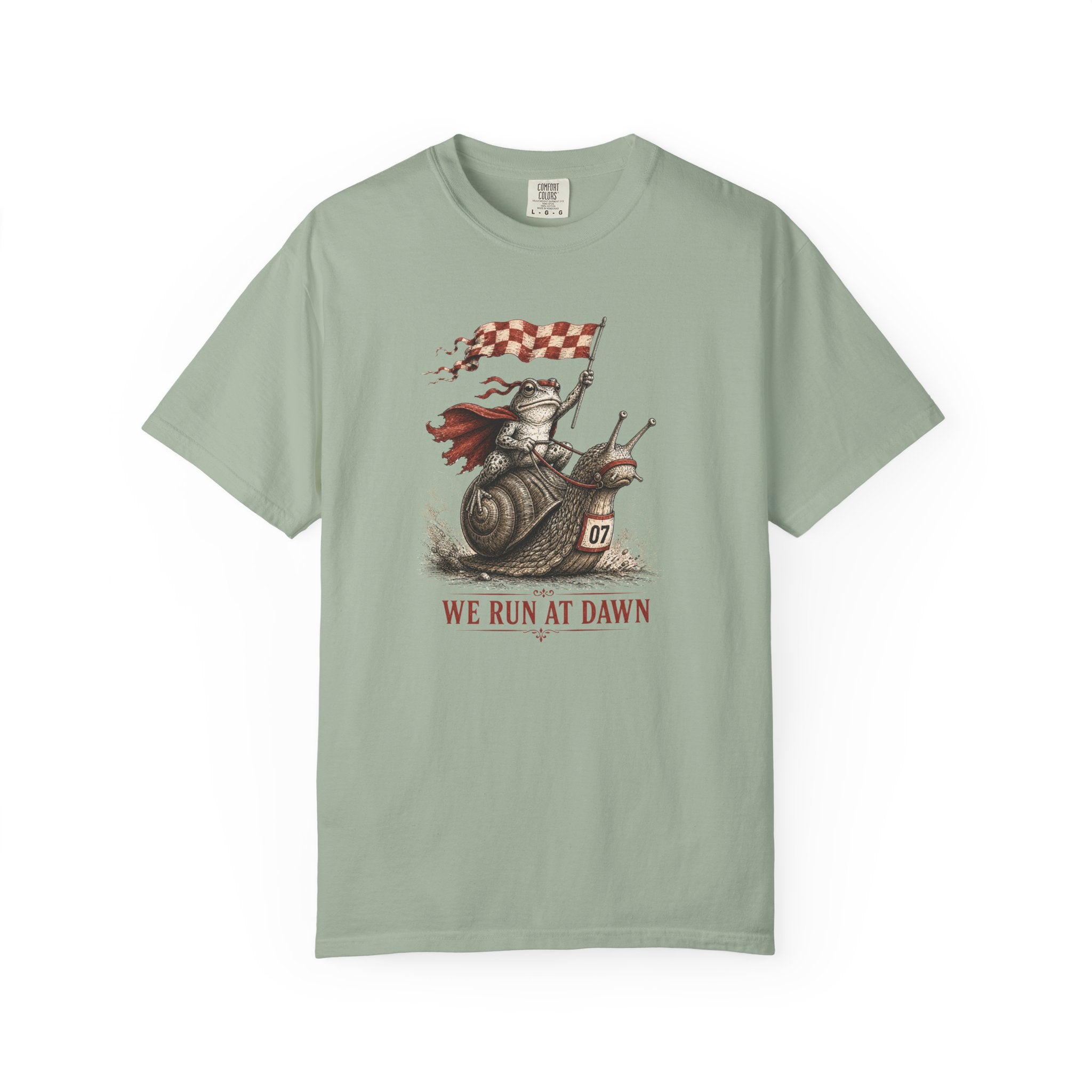 We Run At Dawn Checkered Flag T‑Shirt